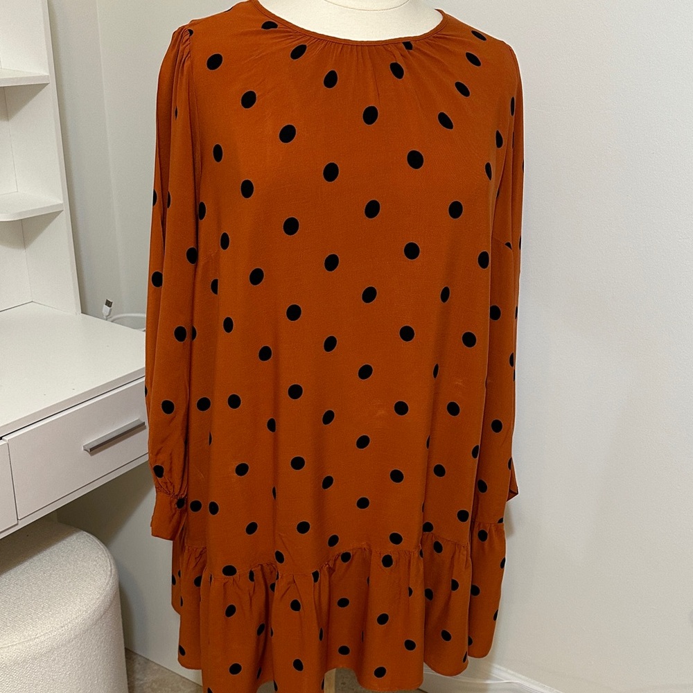 Ava & Viv Rust Polka Dot Long Sleeve Dress